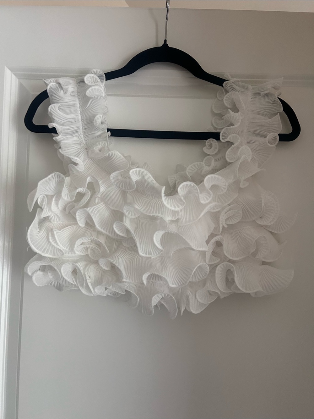 Victoria + Sophia Ruffled White Women's Crop Top - Elegant Layered Design